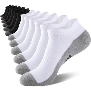 eallco Mens Ankle Socks Low Cut Athletic Cushioned Running Tab Socks 6 Pack (Black 3, White 3 (Fits Mens Shoe Size 6-12))
