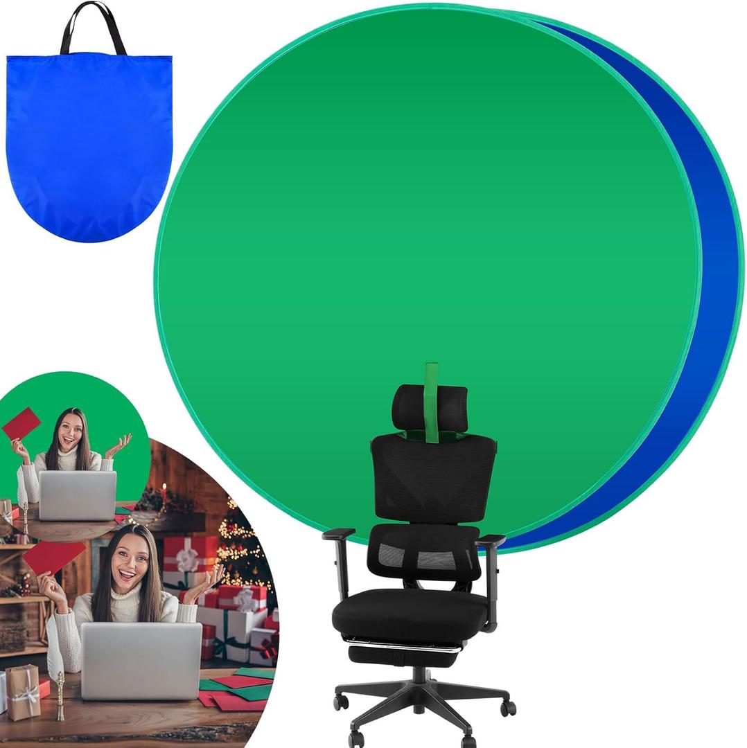 Collapsible Blue Green Screen Backdrop (56") Double Sided Webcam Portable Background for Green Screen Chair with Storage Bag 2 in 1 Pop up Backdrop for Live Streaming Video Meeting