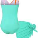 Funnycokid Girls One Piece Swimsuit Color Block Teen Bathing Suit with Pad Cover Up Skirt(7-16Y)