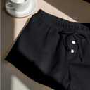 Women's Drawstring High Waisted Button Front Mini Shorts Loose Wide Leg Track Shorts Casual Lounge (Pink, L)