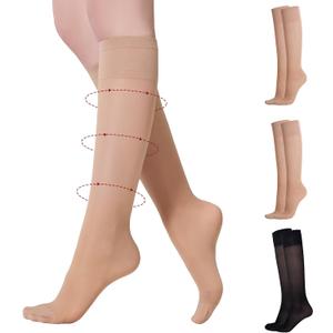 Yilanmy 3 Pairs Sheer Compression Socks for Women 8-10 mmHg Knee High Stockings Support Work Office Travel Daily Wear (S)