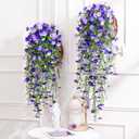 Waipfaru 4 Pcs Artificial Hanging Flowers for Outdoors, Fake Hanging Plants for Outdoor, UV Resistant Silk Faux Violet Flowers Spring Summer Decor for Planter Porch Patio Indoor Decoration, Purple
