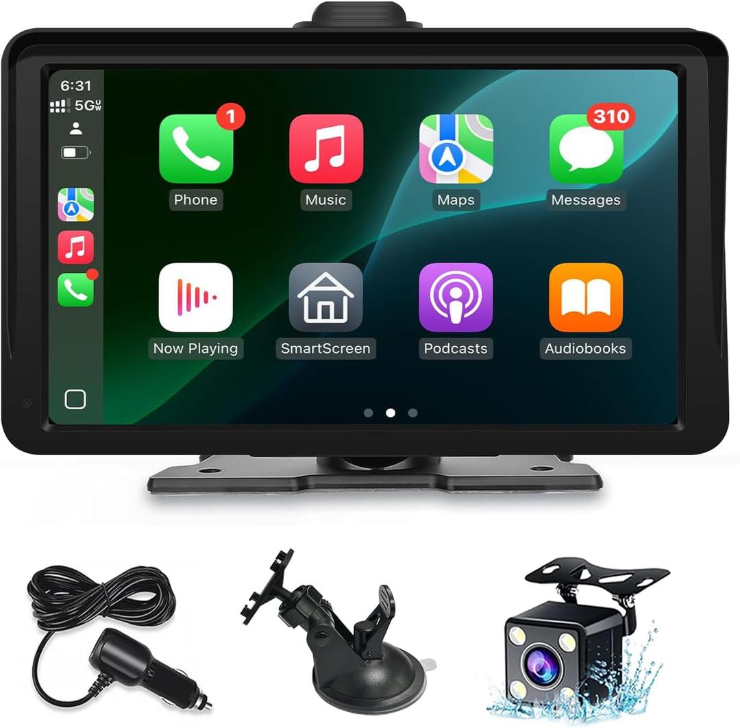 Apple Carplay Screen for Car, 7" HD Portable Wireless Apple Carplay & Android Auto Touchscreen, with 1080P Backup Camera, Car Play Screen Tablet, GPS Navigation/Mirror Link/Bluetooth/FM/Voice Control