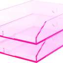 (2pcs Pack) Stackable Pink Acrylic Paper Trays, Desk File Organizer, A4 Paper Holder, Letter Tray