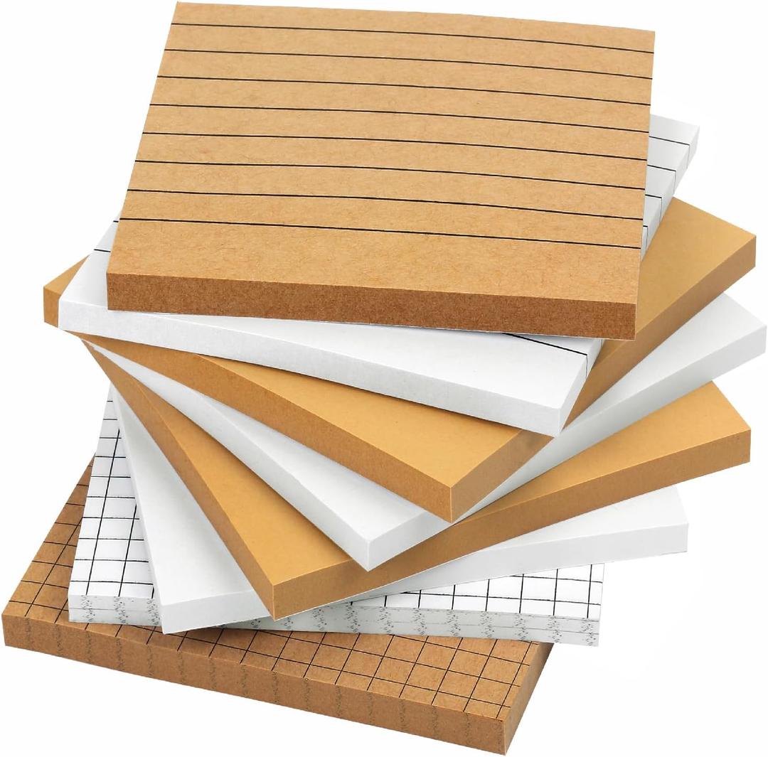Mr. Pen- Lined Sticky Notes, 3x3, 8Pads, 480 Sheets, White & Kraft, Sticky Notes with Lines, Sticky Note, Self-Stick Note Pads, Stocky Notes for Bible Journaling
