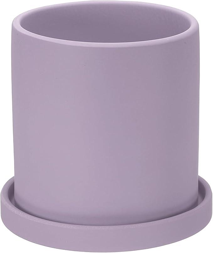 PATIKIL 5 Inch Ceramic Plant Pots, Modern Flower Planters with Drainage Holes and Tray for Decorate Home Indoor Plants Succulent Herb, Orange