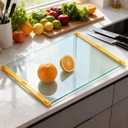 Glass Cutting Board with Silicone Grip, 80% Stronger Shatter Resistance and Slip Resistance,No Scratches/Microplastic-Free,Dishwasher Safe, Non Toxic Cutting Board for Kitchen (Yellow-Large)