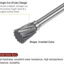 HARFINGTON 10pcs Carbide Rotary Burrs 1/8" (3mm) Shank 1/4" (6mm) Head Single Cut Inverted Cone N Shape Die Grinder Bits Rasp Files for Hard Metal Wood Stone Polishing Engraving