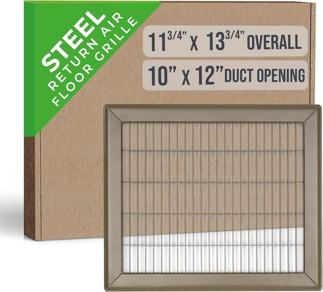 Fits 10x12 and 12x10 Duct Opening | Return Air Floor Grille by Handua | Walkable Vent Cover Grill for Floor | Brown | Heavy Duty Fixed Blades | Outer Dimensions: 11.75"W X 13.75"H