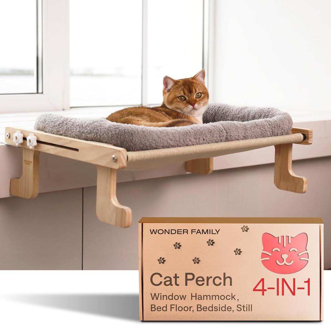 Cat Window Perch for Large Cats  4-in-1 Heavy Duty Hammock Bed  Foldable Window Shelf Seat for Indoor Cats  Elevated Cat Hammock Ledge Cozy Bed Windowsill Perch for Small Dogs