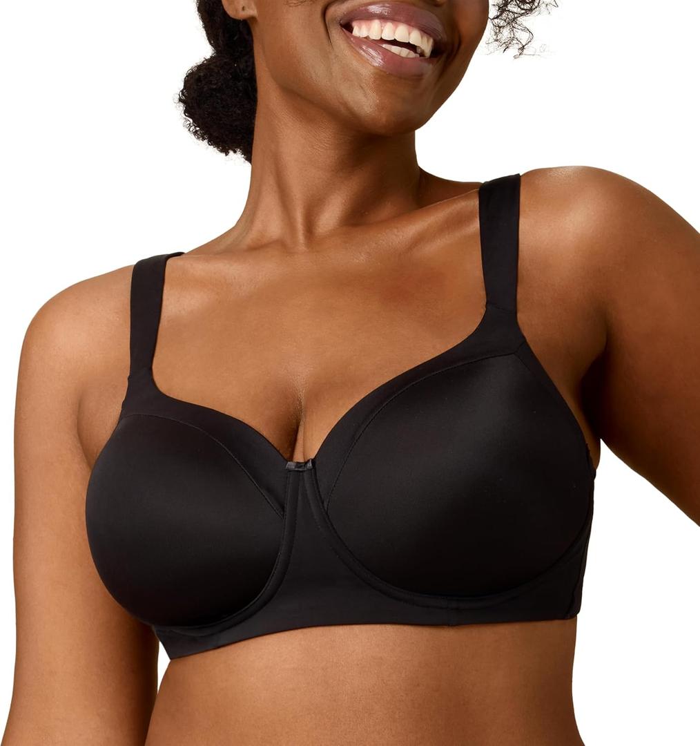 Playtex Women's Wireless Balconette Bra, Full-Coverage Bras for Women, Support, Moisture Wicking (Plus (40DDD, Dressed in Black)