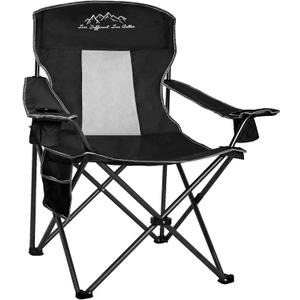 Outdoor Folding Camping Chair with Cup Holder, Storage Bag, Large Anti-Sink Feet, 400lbs Capacity, Breathable Mesh Portable Chair for Camping, Beach, Fishing, Sports, Black