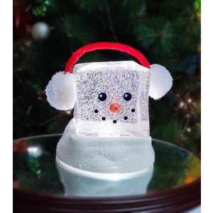 Moments in Time 6.9 Acrylic Ice Cube Snowman LED Lighted Water Spinning Glitter Decoration, Battery Operated Christmas Tabletop Décor, Winter with Sparkling Lights