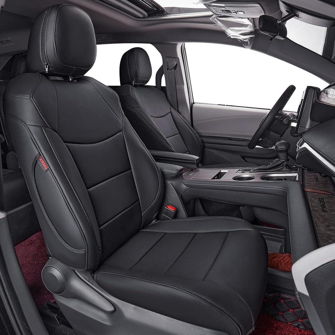 coverdream Sienna Seat Covers Custom Fit for 2021-2026 Toyota Sienna LE/XLE (8-Passenger),2nd Row Bench w/Removable Middle Seat,Waterproof Leather Car Seat Protector (Full Set,Black)