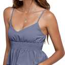 LYANER Women's V Neck Elastic Waist Pleated Ruffle Hem Sleeveless Strappy Crop Cami Top (Blue, XL)