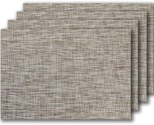 LEXMORE PVC Woven Placemats 4 PCS Wipeable Indoor/Outdoor Table Mats Washable Vinyl Place Mats for Dining Table, Set of 4-Cappuccino
