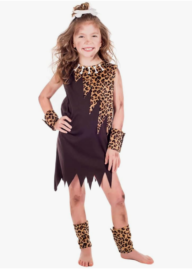 fun shack Cavegirl Costume For Kids, Cave Girl Dress, Caveman Outfit For Girls, Fun Cavegirl Dress Up L