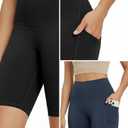 ODODOS High Waist Workout Shorts with Pockets for Women 6"/8" Inseam Tummy Control Gym Athletic Biker Shorts Size S Blue and Black