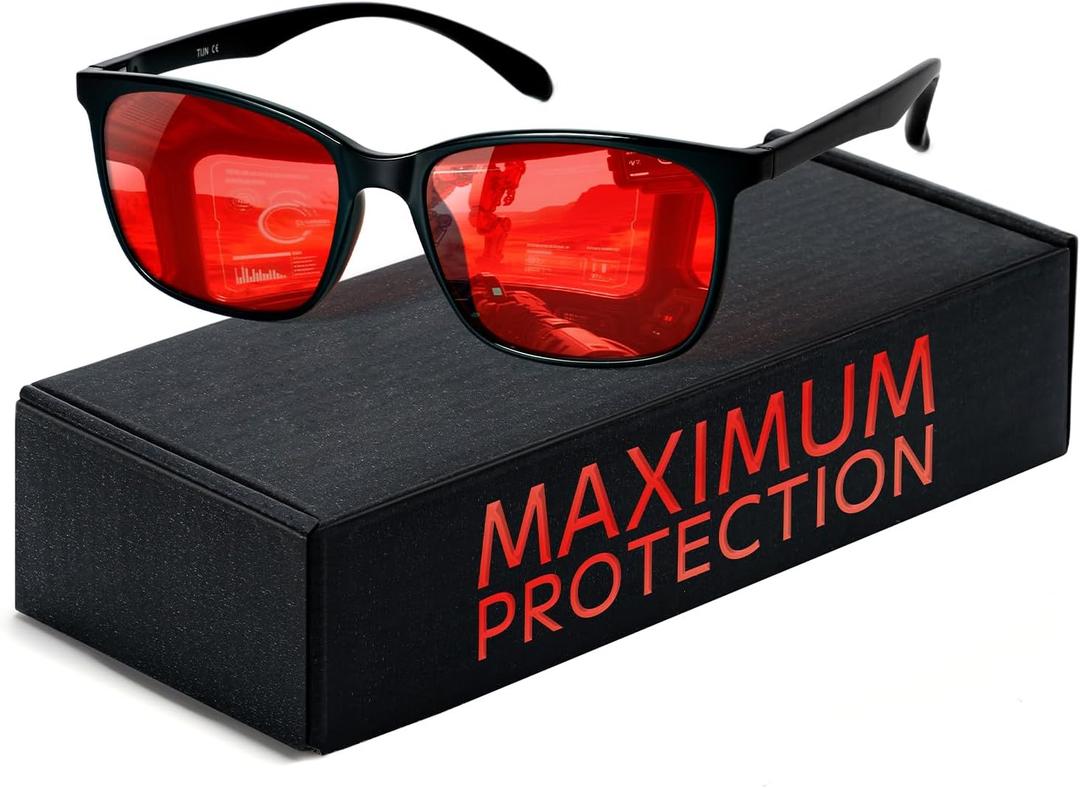TIJN Blue Light Glasses for Men Women - Red Light Glasses for Computer Gaming - Dual AR Coating Lens - Screen Fatigue & UV Protection