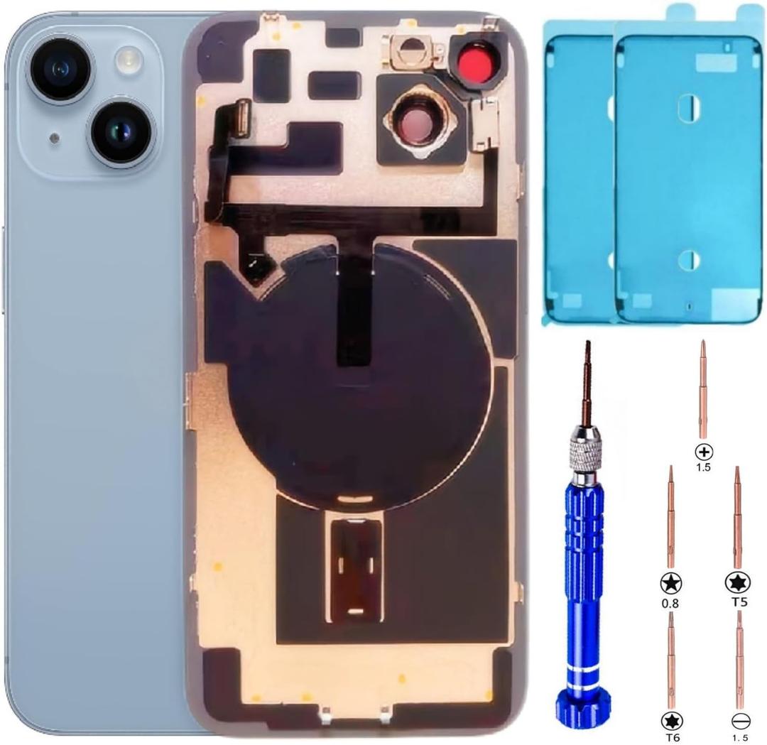 14 Plus Back Glass Replacement Kit with Plate & Flex Cable and All Parts, Blue, 6.7 Inch for iPhone 14 Plus Back Cover Glass, with Repair Tools (Blue)