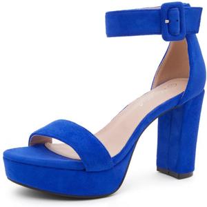 Herstyle Women's Chunky Platform Heels 4 Inch Block Heeled Sandals, Open Toe Dressy Strappy Heels with Ankle Strap for Wedding, Prom, Party & Graduation (Blue, 11)