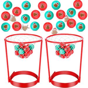 Jenaai 2 Pack Christmas Head Hoop Game Poop Shoot Party Game for Family Friends Gag Fun White Elephant Gift Adjustable Basket Net Headband with 20 Balls for Carnival Birthday Party Indoor Outdoor