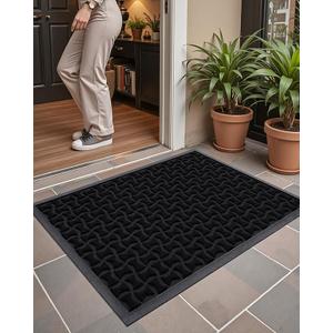 Color&Geometry Front Door Mat Outside Entrance, All-Season Heavy Duty Outdoor Door Mat for Patio Waterproof, Welcome Mat Doormat Outdoor Entrance Non Slip with Rubber Backing, Black 32''x48''