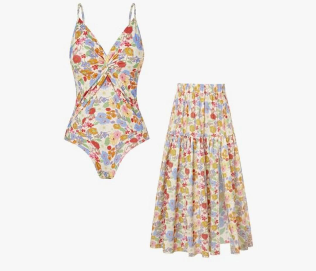 GRACE KARIN Women's One Piece Swimsuits With Cover Up Skirt Tummy Control V Neck Bathing Suits(M)