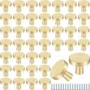 Therwen 50 Pcs Cabinet Knobs Brass Round Drawer Pulls Closet Door Knobs Mushroom Dresser Solid Hardware with Screws for Kitchen Cupboard Bedroom(Gold) (1.18 Inch)