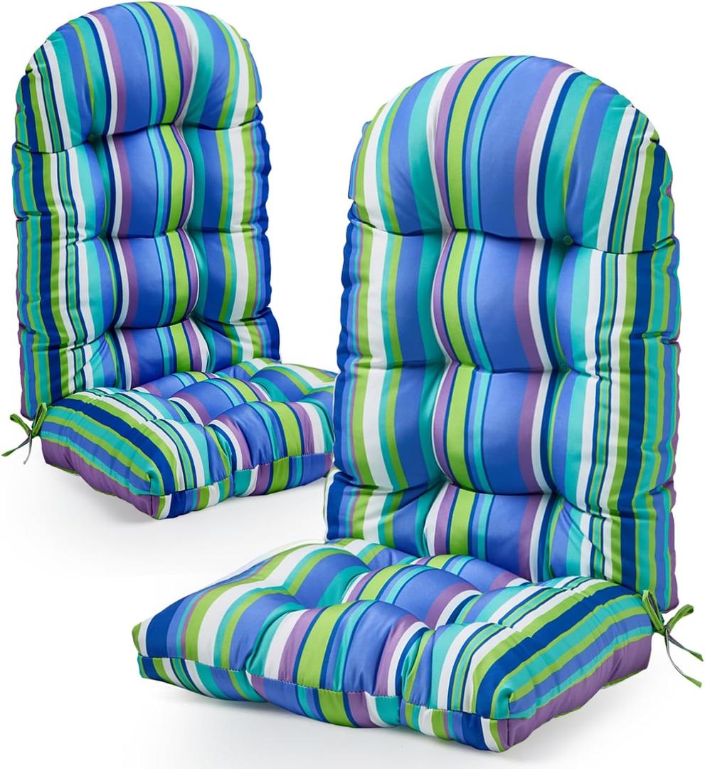 Adirondack Chair Cushion, High Back Patio Cushions with Adjustable Ties, 48.8x20.4x4.3, Waterproof Tufted Pillow, Fade Resistant Seat Rocking Chair Cushion for Indoor/Outdoor, Stripe Blue, 2, Count of 2