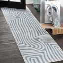 JONATHAN Y Machine Washable Blue/Cream Runner Rug 2X8 ft, Maze Abstract Two-Tone Low-Pile for Living Room, Bedroom, Kitchen, Office, Easy-Cleaning, High Traffic, Pet-Friendly, Non-Shedding WSH309A-28