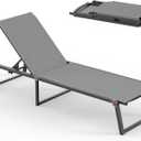 Aluminum Chaise Lounge Chair Outdoor, Foldable& No Assembly Patio Pool Lounge Chairs 5-Position Recliner for Outside, Fully Grounded Legs Sun Lounger for Poolside, Dark Grey