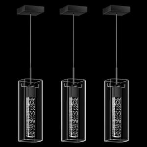 Black 6500K Pendant Ceiling Light Fixture, 3 Pack Crystal Bubble Pendant Lights Kitchen Island with Clear Square Glass Shade, Integrated Led Modern Island Light for Kitchen, Dining Room, Bar
