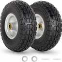 4.10/3.50-4" Flat Free Tire and Wheel, 10" Heavy Duty Solid Tire, 5/8" Axle Bore Hole, 2.2" Offset Hub, for Hand Truck Garden Cart Wagon Trolley Dolly Replacement, 2 Pack