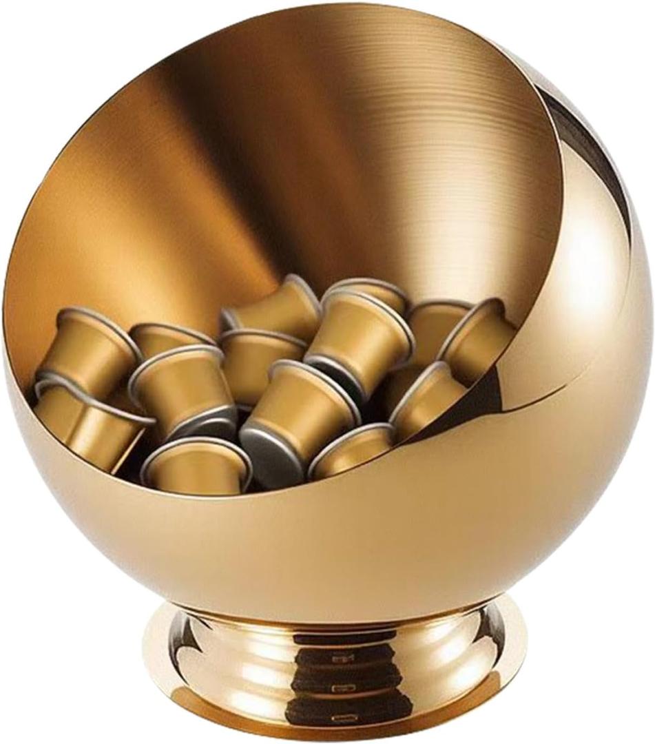 Large Capacity Coffee Pod Holder  Stainless Steel Pod Organizer and Holder | Stylish Coffee Bar Accessories & Countertop Storage (Gold with Base, L)