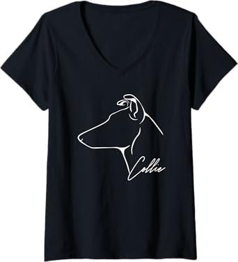 Womens Proud Smooth Collie Profile Gift Dog Lover V-Neck T-Shirt, Size XL