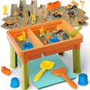 Lehoo Castle Sensory Table with Sensory Sand, Indoor Sensory Bin with Lid & 2.6lbs Play Sand, Construction Kit with 6 Alloy Trucks & Castle Molds, Sensory Toys for Toddler Boys and Girls