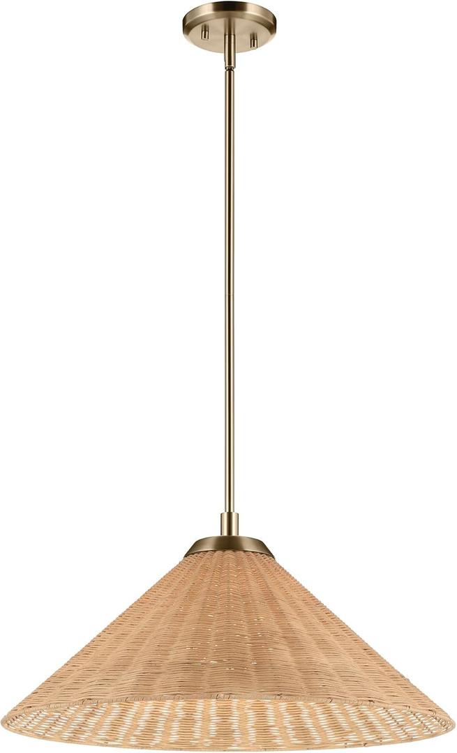 Kichler Bekah Convertible Pendant Light, Rattan Shade, Bronze
Boho convertible pendant light with opal glass for living and dining rooms (11.75" x 24.25"), 52730CPZ