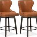 CUYOCA Swivel Bar Stool Counter Height Barstool with Rivet Trim Wing Backs & Wood Frame Legs, Upholstered Traditional Barstools for Kitchen Island Pub Bistro, Saddle Brown (2 Pieces - 26" Counter Height)