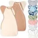 Newborn Baby Swaddle Blanket Sleep Sack 0-3 Months, Arms Up Swaddles 2 Packs Cotton, Hands Up 3-Way Transitions to Arms-Free Wearable Sleeping Sack Bag for Boys Girls Snug Fit Calms Startle Reflex Small