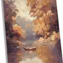 AEHIE Vintage Fall Lake Wall Art Decor, Rustic Fall Farmhouse Framed Canvas Wall Art, Autumn Forest Trees Landscape Decorations for Home Bedroom Living Room11x14