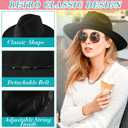 Hercicy 6 Pcs Fedora Hats for Women Men Felt Wide Brim Hats Vintage Boho Hat with Belt Buckle Panama Hat