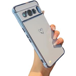ZTOFERA Designed for Google Pixel 8 Pro 6.7 inch Case,Cute Plating Edge Love Hearts Pattern with Camera Lens Protection Phone Cover for Girls Women,Blue