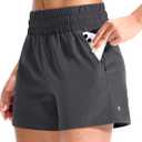 MIER Running Shorts for Women Quick Dry Mid Waisted Athletic Workout Gym Shorts with Mesh Liner, 4 Inch Inseam, 3 Pockets (Gray, XS)