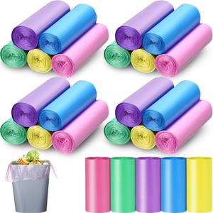 500 Count 4 Gallon Small Bags Colored Bathroom Garbage Bags Small Thick Basket Plastic Can Liners for Home Bedroom Office and Car, 5 Colors(Multicolor)