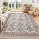 Living Room Rugs 8x10 Washable, Soft Vintage Large Area Rugs for Bedroom Boho Farmhouse Low Pile Non-Slip Indoor Carpet Rugs for Living Room Dining Room Home (Beige, 8'x10')