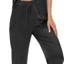 Exemaba Women's Satin Pajama Set Short Sleeve Silk Top and Pants Set Classic Button Down 2-Piece Sleepwear Loungewear(Black, S)