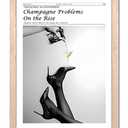Framed Newspaper Wall Art, Champagne Problems Poster Black and White Vintage Aesthetic Canvas Print Picture, Fashion Glam High Heels Cocktail Glass Wall Decor for Bar Apartment Girls Room 16x24 inch