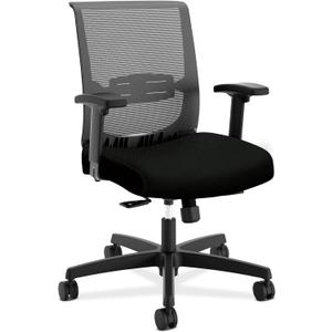 HON Convergence Ergonomic Office Chair, Breathable Back Support Mesh, Adjustable Arms, Computer Chair with Lumbar Support, Rolling Swivel Wheels, Comfortable Synchro-Tilt Recline, Fabric, Black