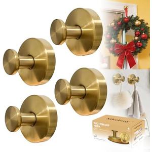 Xikelooy Suction Cup Hooks, Suction Cup Hooks for Shower,Removable Towel Hooks for Bathroom Window Glass Door Wall, Bath Robe Looafh Wreath Hook for Hanging (Gold)